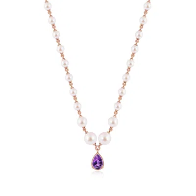 Angara 14.93 Ctw Pear Amethyst And Akoya Pearl Drop Necklace In Gold