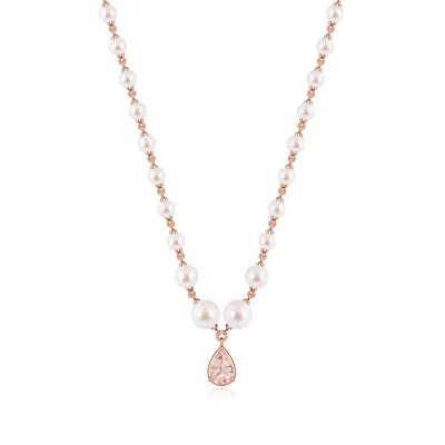 Angara 14.98 Ctw Pear Morganite And Akoya Pearl Drop Necklace In Gold