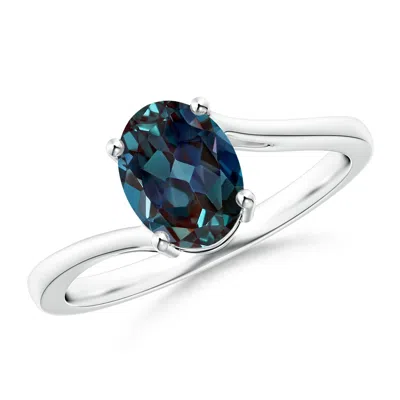 Angara 1.5 Ctw Prong Set Oval Lab-grown Alexandrite Solitaire Bypass Ring In Platinum/bluish Green Changing To Brownish Or Pinkish Purple
