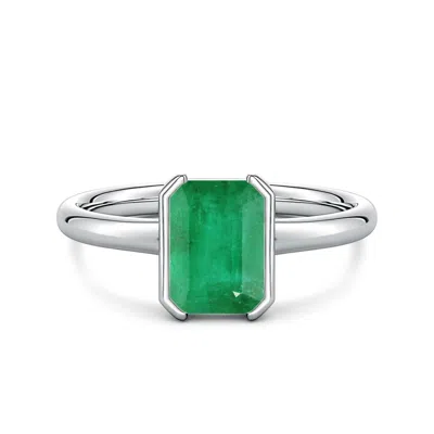 Angara 1.5 Ctw Semi Bezel-set Emerald-cut Emerald Solitaire Engagement Ring In Metallic