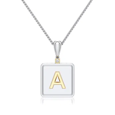 Angara 1.5 Mm Sterling Silver And 18k Yellow Gold Men's Embossed Capital Âaâ Initial Pendant In Silver & 18k Yellow Gold/g