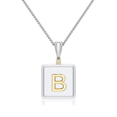 Angara 1.5 Mm Sterling Silver And 18k Yellow Gold Men's Embossed Capital Âbâ Initial Pendant In Silver & 18k Yellow Gold/g