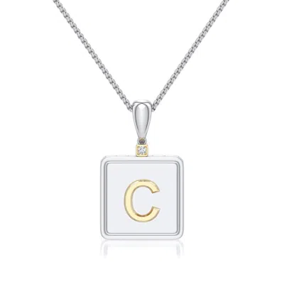 Angara 1.5 Mm Sterling Silver And 18k Yellow Gold Men's Embossed Capital Âcâ Initial Pendant In Silver & 18k Yellow Gold/g