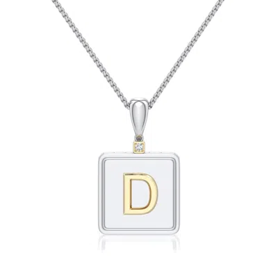 Angara 1.5 Mm Sterling Silver And 18k Yellow Gold Men's Embossed Capital Âdâ Initial Pendant In Silver & 18k Yellow Gold/g