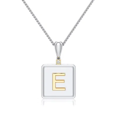 Angara 1.5 Mm Sterling Silver And 18k Yellow Gold Men's Embossed Capital Âeâ Initial Pendant In Silver & 18k Yellow Gold/g