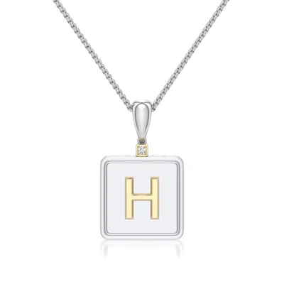 Angara 1.5 Mm Sterling Silver And 18k Yellow Gold Men's Embossed Capital Âhâ Initial Pendant In Silver & 18k Yellow Gold/g