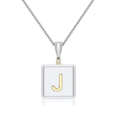 Angara 1.5 Mm Sterling Silver And 18k Yellow Gold Men's Embossed Capital Âjâ Initial Pendant In Silver & 18k Yellow Gold/g