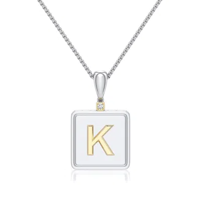 Angara 1.5 Mm Sterling Silver And 18k Yellow Gold Men's Embossed Capital Âkâ Initial Pendant In Silver & 18k Yellow Gold/g