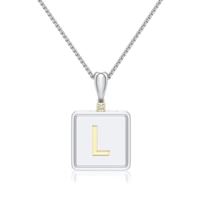 Angara 1.5 Mm Sterling Silver And 18k Yellow Gold Men's Embossed Capital Âlâ Initial Pendant In Silver & 18k Yellow Gold/g