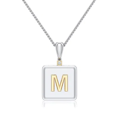 Angara 1.5 Mm Sterling Silver And 18k Yellow Gold Men's Embossed Capital Âmâ Initial Pendant In Silver & 18k Yellow Gold/g