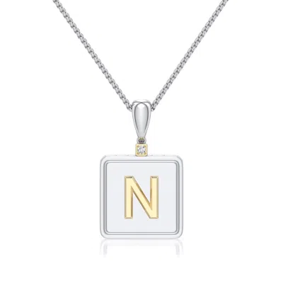 Angara 1.5 Mm Sterling Silver And 18k Yellow Gold Men's Embossed Capital Ânâ Initial Pendant In Silver & 18k Yellow Gold/g