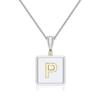 Angara 1.5 Mm Sterling Silver And 18k Yellow Gold Men's Embossed Capital Âpâ Initial Pendant In Silver & 18k Yellow Gold/g