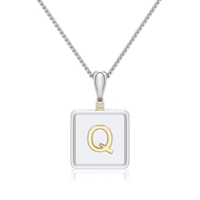 Angara 1.5 Mm Sterling Silver And 18k Yellow Gold Men's Embossed Capital Âqâ Initial Pendant In Silver & 18k Yellow Gold/g