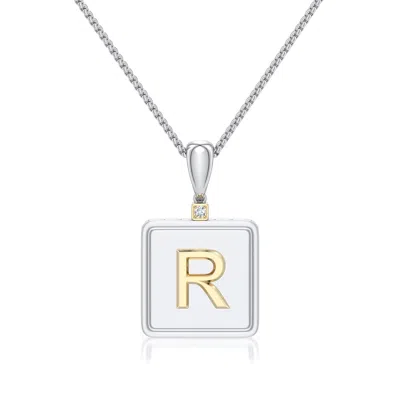 Angara 1.5 Mm Sterling Silver And 18k Yellow Gold Men's Embossed Capital Ârâ Initial Pendant In Silver & 18k Yellow Gold/g