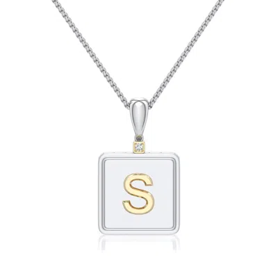 Angara 1.5 Mm Sterling Silver And 18k Yellow Gold Men's Embossed Capital Âsâ Initial Pendant In Silver & 18k Yellow Gold/g