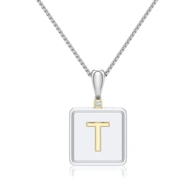 Angara 1.5 Mm Sterling Silver And 18k Yellow Gold Men's Embossed Capital Âtâ Initial Pendant In Silver & 18k Yellow Gold/g