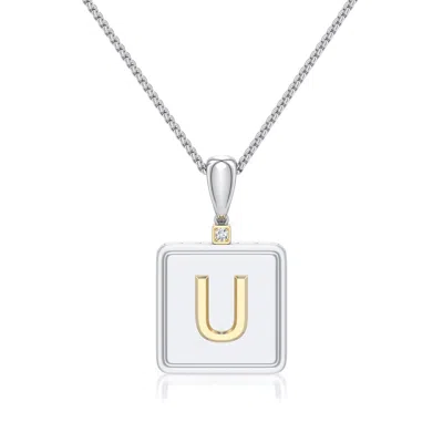 Angara 1.5 Mm Sterling Silver And 18k Yellow Gold Men's Embossed Capital Âuâ Initial Pendant In Silver & 18k Yellow Gold/g