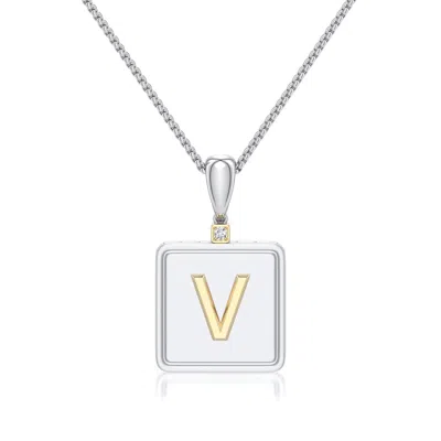 Angara 1.5 Mm Sterling Silver And 18k Yellow Gold Men's Embossed Capital Âvâ Initial Pendant In Silver & 18k Yellow Gold/g