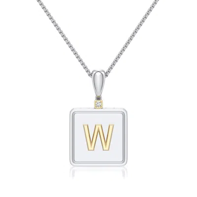 Angara 1.5 Mm Sterling Silver And 18k Yellow Gold Men's Embossed Capital Âwâ Initial Pendant In Silver & 18k Yellow Gold/g