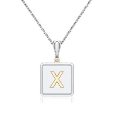Angara 1.5 Mm Sterling Silver And 18k Yellow Gold Men's Embossed Capital Âxâ Initial Pendant In Silver & 18k Yellow Gold/g