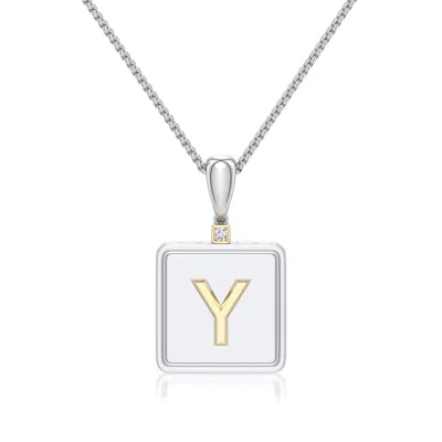 Angara 1.5 Mm Sterling Silver And 18k Yellow Gold Men's Embossed Capital Âyâ Initial Pendant In Silver & 18k Yellow Gold/g