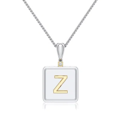 Angara 1.5 Mm Sterling Silver And 18k Yellow Gold Men's Embossed Capital Âzâ Initial Pendant In Silver & 18k Yellow Gold/g