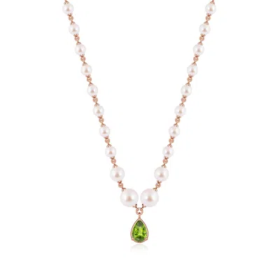 Angara 15.0 Ctw Pear Peridot And Akoya Pearl Drop Necklace In Gold
