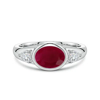 Angara 1.55 Ctw East-west Oval Ruby And Pear Diamond Three-stone Engagement Ring In Metallic