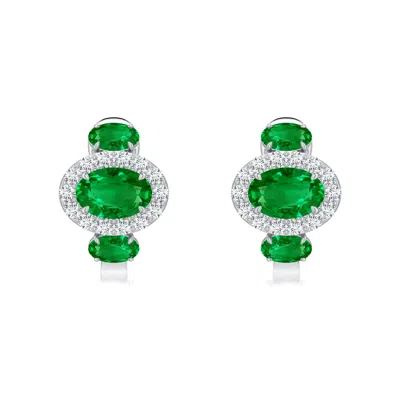 Angara 1.56 Ctw East-west Oval Lab-grown Emerald Halo Earrings In Green