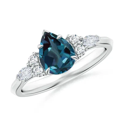 Angara 1.56 Ctw Pear-shaped Lab-grown Alexandrite Side Stone Ring With Diamonds In Platinum/bluish Green Changing To Brownish Or Pinkish Purple