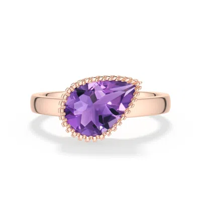 Angara 1.6 Ctw Grooved Tilted Pear Amethyst Solitaire Ring In Rose Gold/medium Purple