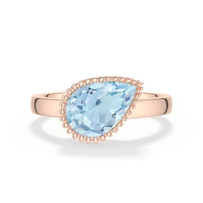 Angara 1.6 Ctw Grooved Tilted Pear Aquamarine Solitaire Ring In Rose Gold/sky Blue