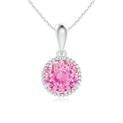 Angara 1.6 Ctw Rope-framed Claw-set Pink Sapphire Solitaire Pendant In Platinum/baby Pink