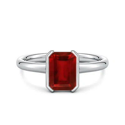 Angara 1.6 Ctw Semi Bezel-set Emerald-cut Lab-grown Ruby Solitaire Engagement Ring In Metallic