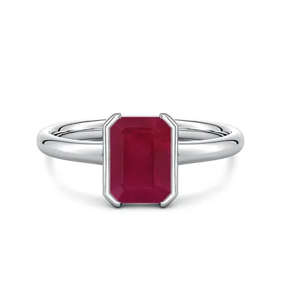 Angara 1.6 Ctw Semi Bezel-set Emerald-cut Ruby Solitaire Engagement Ring In Metallic