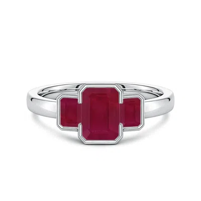 Angara 1.6 Ctw Semi Bezel-set Emerald-cut Ruby Three-stone Engagement Ring In Metallic