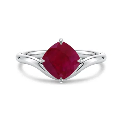 Angara 1.6 Ctw Solitaire Cushion Ruby Curved Shank Engagement Ring In Metallic