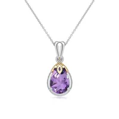 Angara 1.6 Ctw Sterling Silver And 18k Yellow Gold Pear Amethyst Solitaire Pendant In Silver & 18k Yellow Gold/light Purple