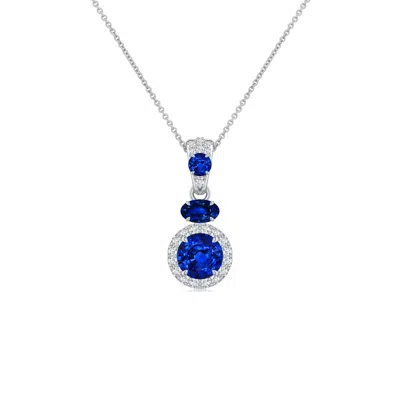 Angara 1.64 Ctw Claw Prong Round Lab-grown Blue Sapphire Halo Drop Pendant