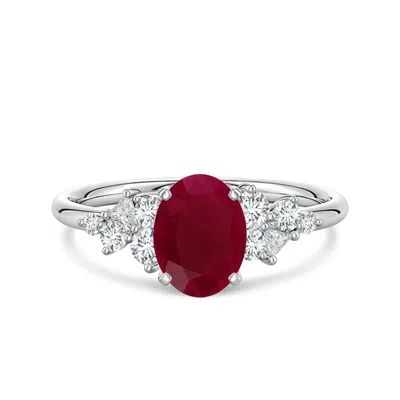 Angara 1.65 Ctw Oval Ruby Engagement Ring With Multi-shape Diamonds In Burgundy
