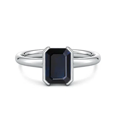 Angara 1.65 Ctw Semi Bezel-set Emerald-cut Blue Sapphire Solitaire Engagement Ring In Black