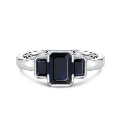 Angara 1.65 Ctw Semi Bezel-set Emerald-cut Blue Sapphire Three-stone Engagement Ring In Metallic