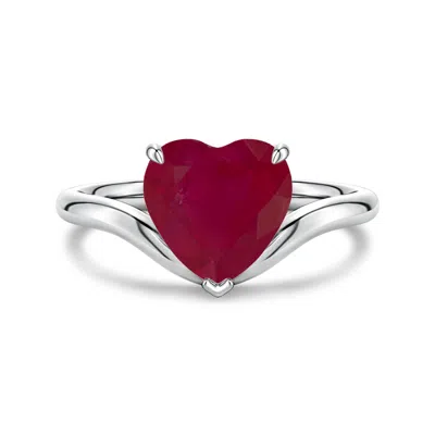 Angara 1.65 Ctw Solitaire Heart-shaped Ruby Curved Shank Engagement Ring In Metallic