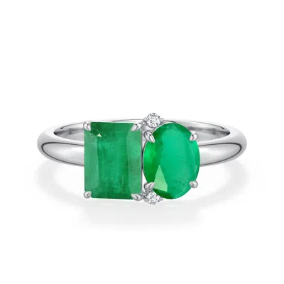 Angara 1.68 Ctw Emerald-cut And Oval Emerald Two-stone Ring In Metallic