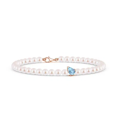 Angara 17.1 Ctw Offset Pear Aquamarine And Akoya Pearl Single Strand Bracelet In Metallic