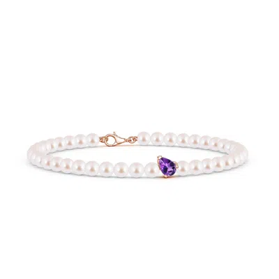 Angara 17.13 Ctw Offset Pear Amethyst And Akoya Pearl Single Strand Bracelet In White