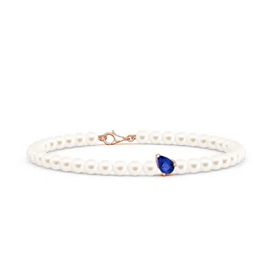 Angara 17.15 Ctw Offset Pear Tanzanite And Freshwater Pearl Single Strand Bracelet In Gold