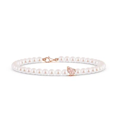 Angara 17.18 Ctw Offset Pear Morganite And Akoya Pearl Single Strand Bracelet In Gold