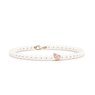 Angara 17.18 Ctw Offset Pear Morganite And Freshwater Pearl Single Strand Bracelet In White