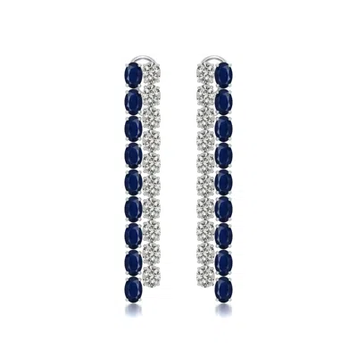 Angara 17.2 Ctw Double-row Oval Blue Sapphire And Diamond Dangle Earrings In Platinum/dark Blue